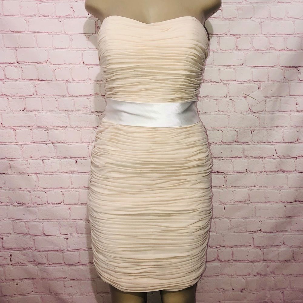 Bill Levkoff chiffon cream strapless dress